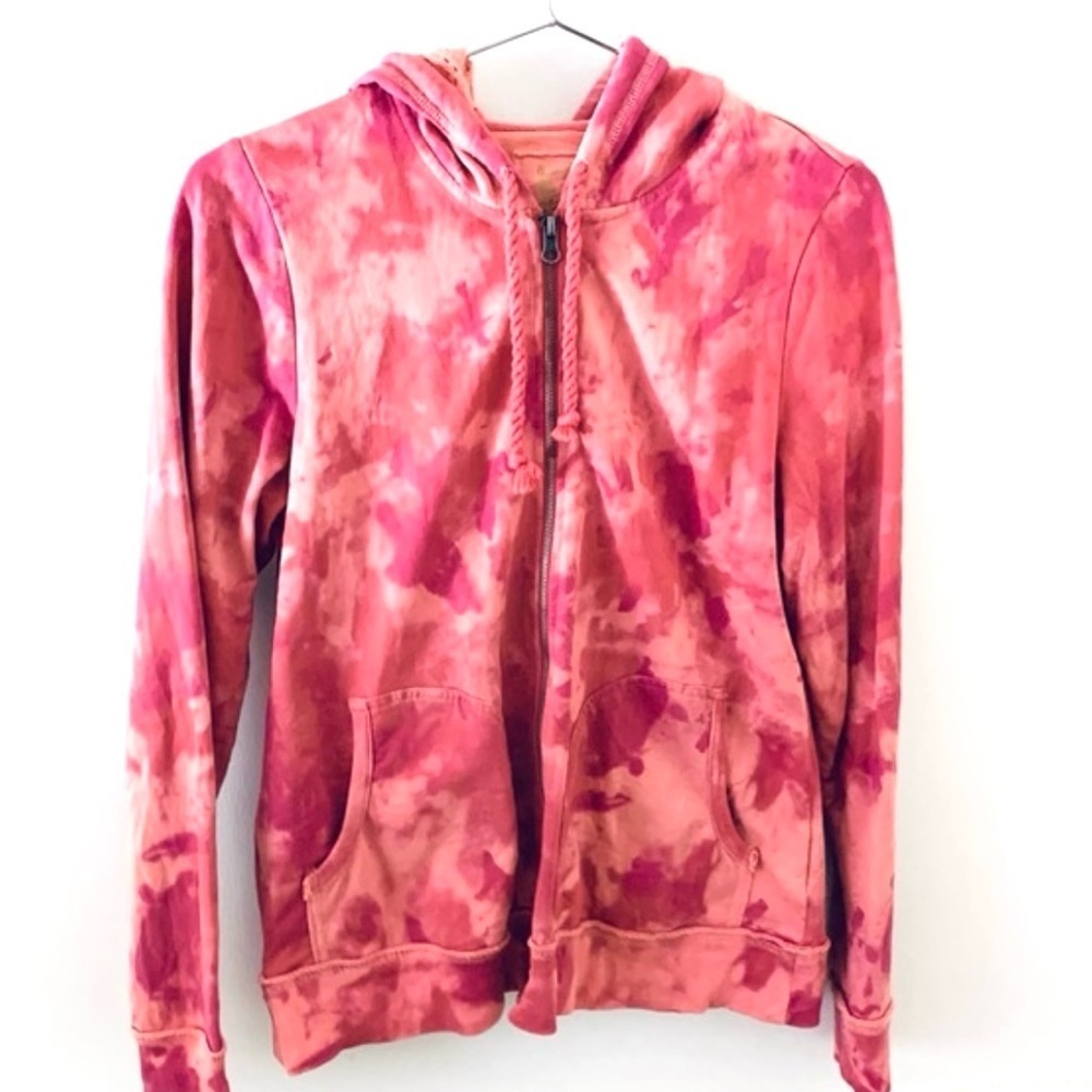 RUFF HEWN Cotton Zip Up Hoody Pink Tie Dye, pink and peach